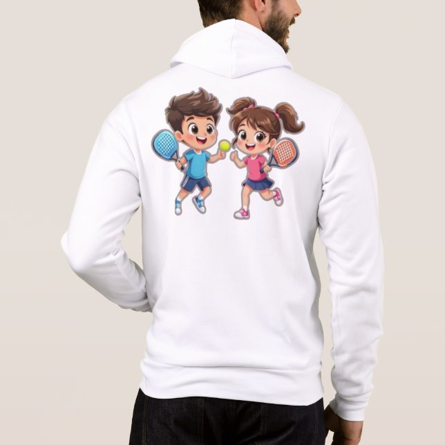 Pull À Capuche Cute Cartoon Boy and Girl Playing Padel Tennis – F (Dos)