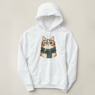 Pull À Capuche Cute Cat Wearing Glasses and Scarf – Cozy Hipster 