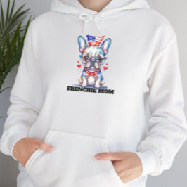 Pull À Capuche Cute French Bulldog American Flag with Hearts