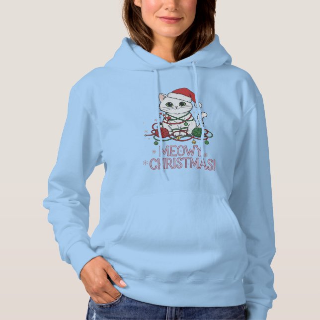 Pull À Capuche Cute Meowy Christmas Cat (Devant)
