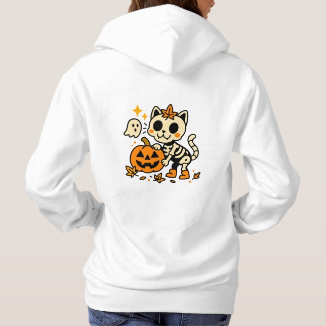 Pull À Capuche Cute Skeleton Cat with Pumpkin T-Shirt (Dos)