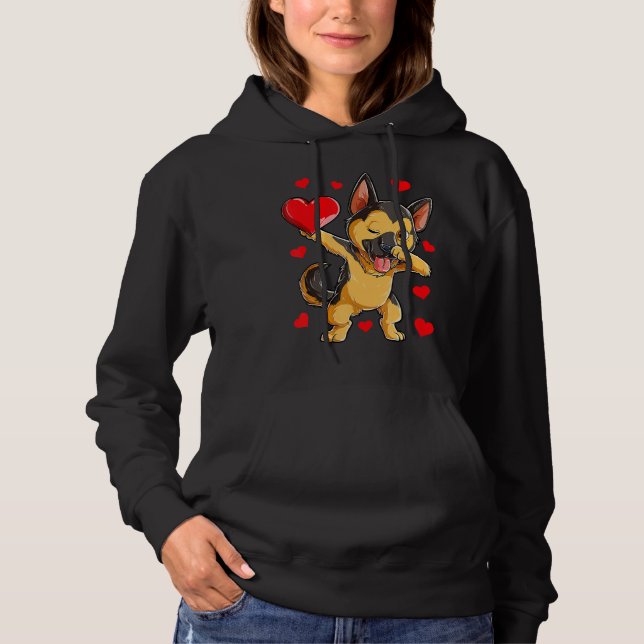 Pull À Capuche Dabbing German Shepherd Heart Valentines Day Boys  (Devant)