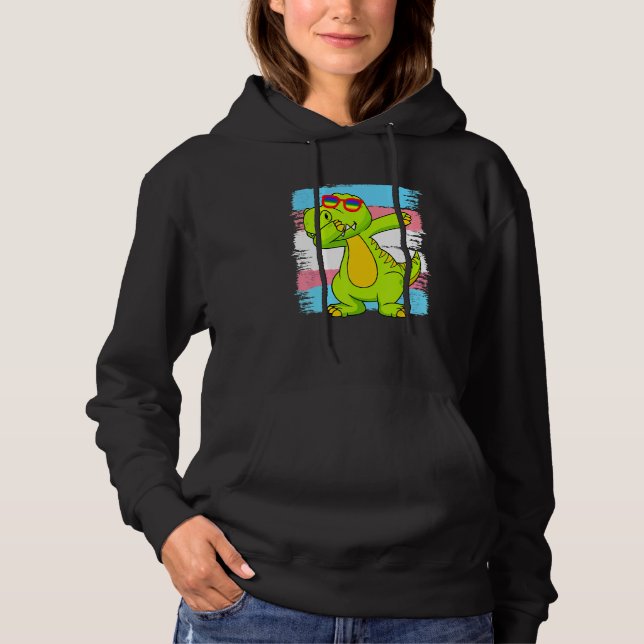 Pull À Capuche Dabbing Transaurus Rex Dinosaur Transgender Flag L (Devant)