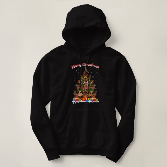 Pull À Capuche Dachshund Joyeux Noël Arbre de Noël Chemise Orname (Design devant)