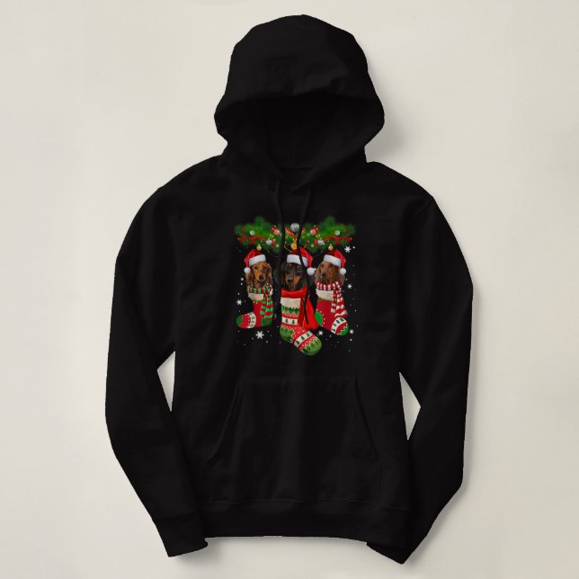 Pull À Capuche Dachshund Mignonne En Chaussettes Noël Noël Noël N (Design devant)