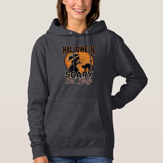 Pull À Capuche Dame de chat effrayante Halloween Sorcière Web Vin (Devant)