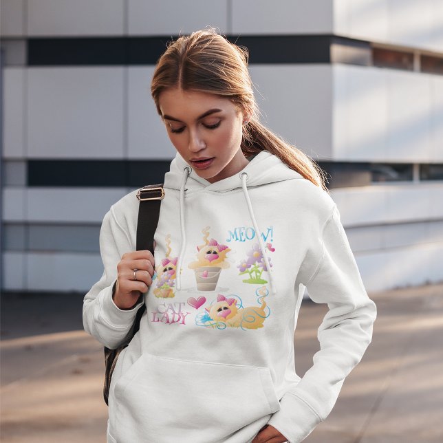 Pull À Capuche Dessin humoristique de dame aux chats Chaton migno (Créateur téléchargé)
