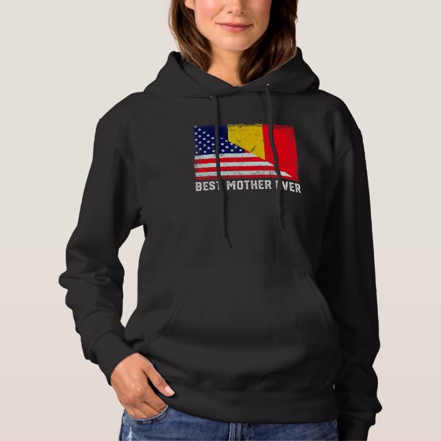Pull À Capuche Drapeau américain et Tchad Drapeau Meilleure mère  (Devant)
