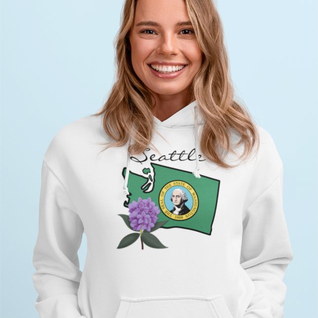 Pull À Capuche Drapeau Washington et Fleur Rhododendron Pacifique (Créateur téléchargé)