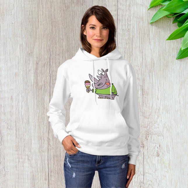 Pull À Capuche Drôle Cartoon Rhino Manger de la crème glacée mign (Créateur téléchargé)