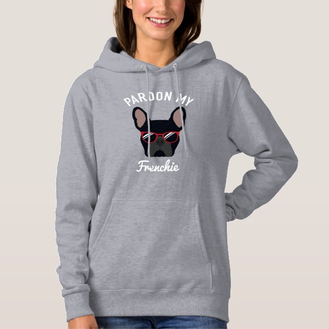 Pull À Capuche Drôle Pardon mon Français Black French Bulldog (Devant)