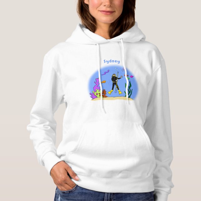 Pull À Capuche Drôle plongeur et poisson mer créatures dessin ani (Devant)
