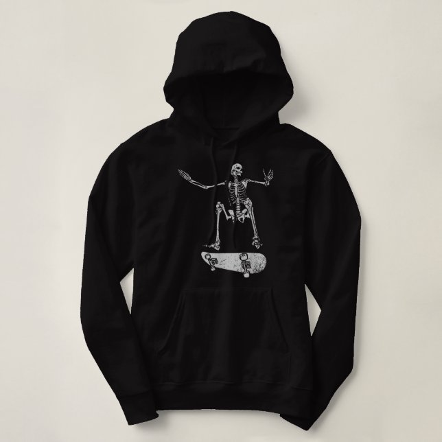 Pull À Capuche Éffrayante fête d'Halloween - Skateboard skeleton  (Design devant)