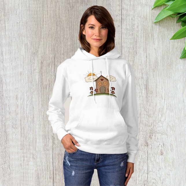 Pull À Capuche Église Sunny Avec Fleurs Rustique Charme De Pays (Créateur téléchargé)