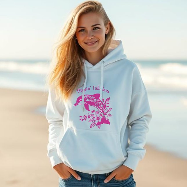Pull À Capuche Fabuleux Dauphin Hawaiien Flippin (Hawaiian Dolphin Tropical Flowers, Fisherman Trending Fashion, Islander, Summer, Beach, Women Hoodie)