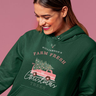 Pull À Capuche Ferme familiale de Noël frais Arbres de Noël rose 