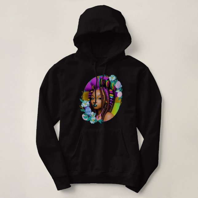 Pull À Capuche Fille noire Pâques Magie Peau Brown Filles Printem (Design devant)