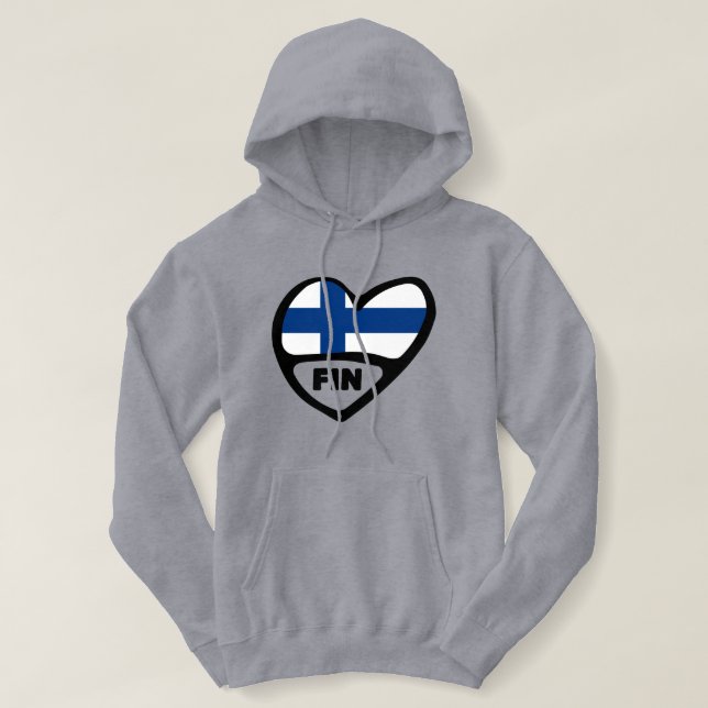 Pull À Capuche Finlande Code Pays Coeur Drapeau, FIN (Design devant)