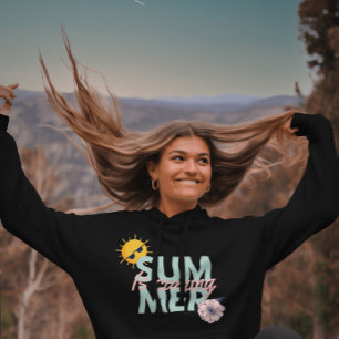 Pull À Capuche Fleur rose vintage et Turquoise L'été arrive