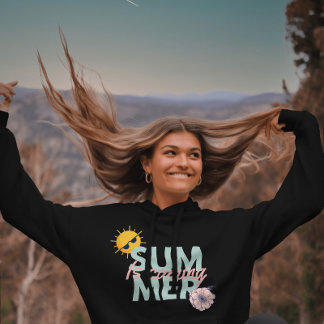 Pull À Capuche Fleur rose vintage et Turquoise L'été arrive