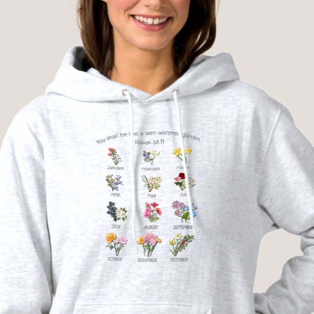 Pull À Capuche FLEURS DU MOIS DE NAISSANCE Christian Jan to Dec (Créateur téléchargé)