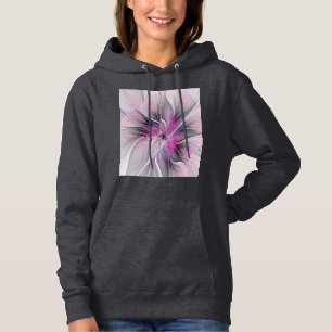 Pull À Capuche Floral Fractal moderne Fleur Abstraite rose gris