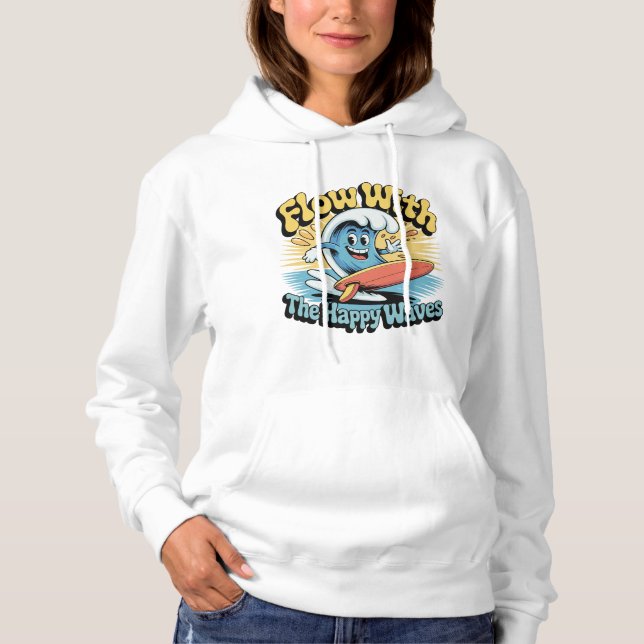 Pull À Capuche Flow With The Happy Waves Retro Surf Vibes Women's (Devant)
