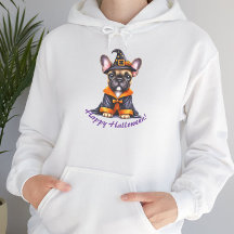 Frenchie Halloween Purple Robe Witchy Hat