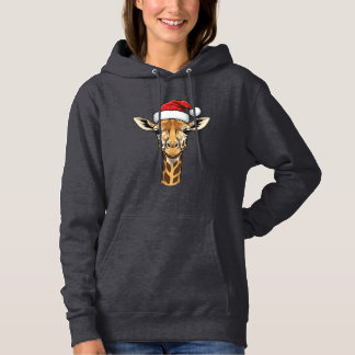 Pull À Capuche Girafe de Noël Chapeau de Père Noël Animal de Fête