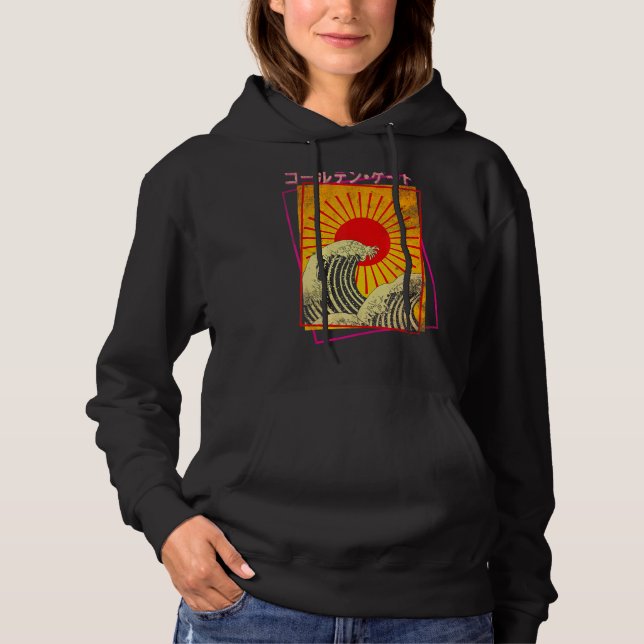 Pull À Capuche Grande vague lever soleil Japon Japonais Vaporwave (Devant)