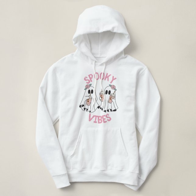 Pull À Capuche halloween fantômes mignons vibes éffrayantes (Design devant)