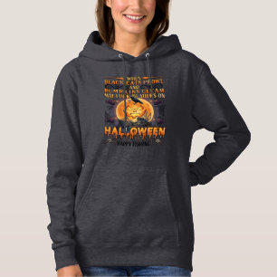Pull À Capuche Halloween Pêche Heureuse Chats Noirs Citrouilles C
