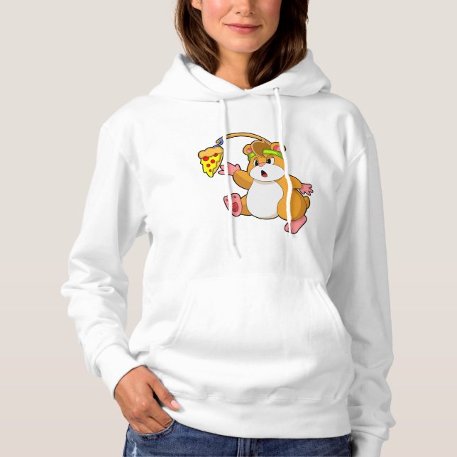 Pull À Capuche Hamster à manger avec pizza (Devant)