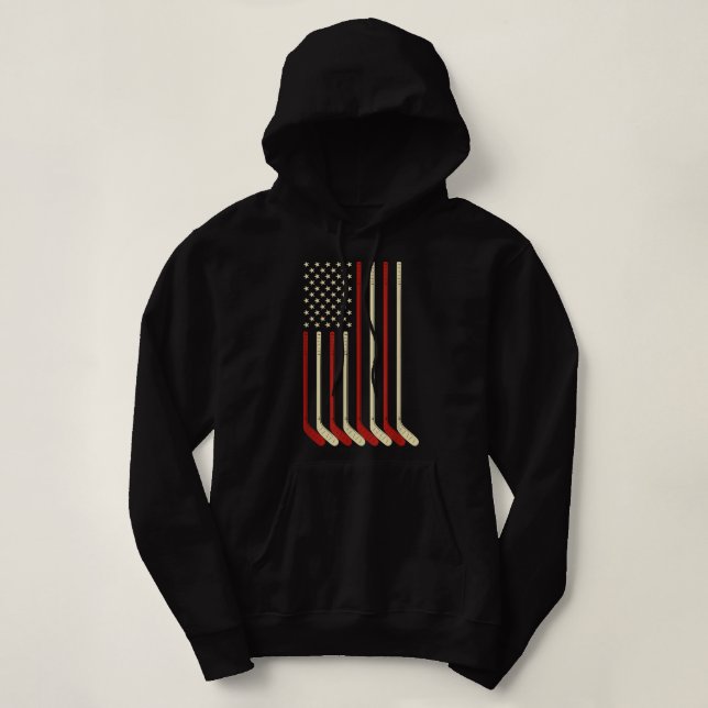 Pull À Capuche Hockey Goalie Cadeau USA Drapeau Hockey Stick Ice  (Design devant)