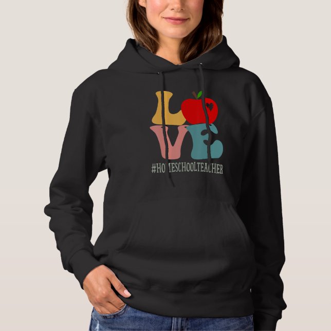 Pull À Capuche Homeschool Teacher Love Apple Groovy Cute Back To  (Devant)