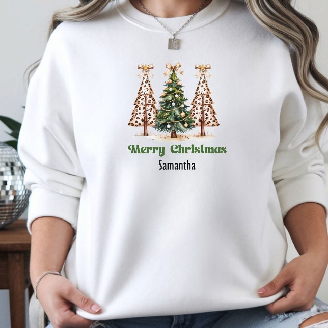 Pull À Capuche Idée cadeau arbres de Noël rustiques léopard pour  (Rustic Leopard Christmas Trees gift idea women’s outfit)