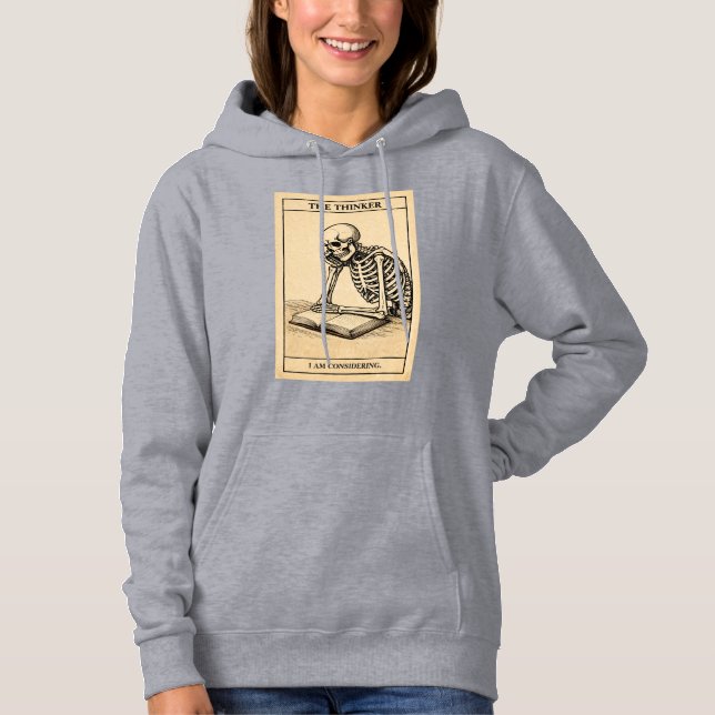 Pull À Capuche Illustration de penseur squelette (Devant)