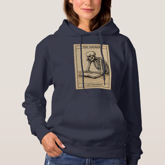 Pull À Capuche Illustration de penseur squelette (Devant)