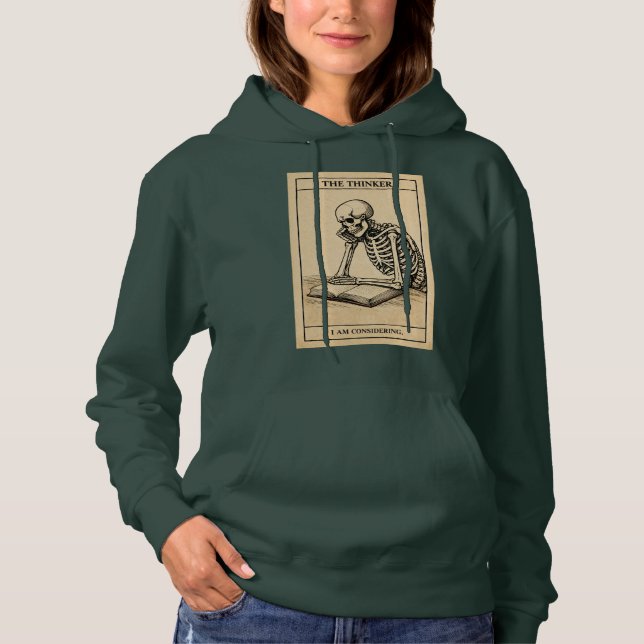 Pull À Capuche Illustration de penseur squelette (Devant)