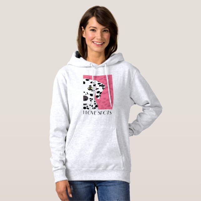 Pull À Capuche "J'aime le Dalmate de taches" - roses, noir et (Devant entier)