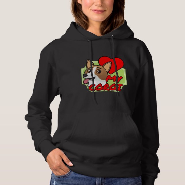 Pull À Capuche J'Aime Mon Corgi Mon Coeur (Devant)