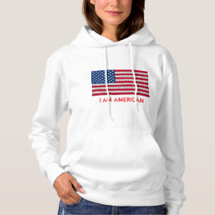 Pull À Capuche Je Suis Américain États-Unis Drapeau Rouge Bleu Bl