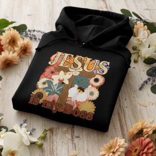 Pull À Capuche Jésus est mon patron – Croix florale vintage chrét