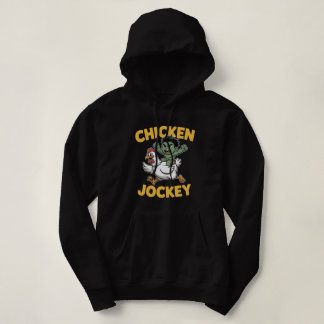 Pull À Capuche Jockey de poulet drôle monstre vert chevauchant un