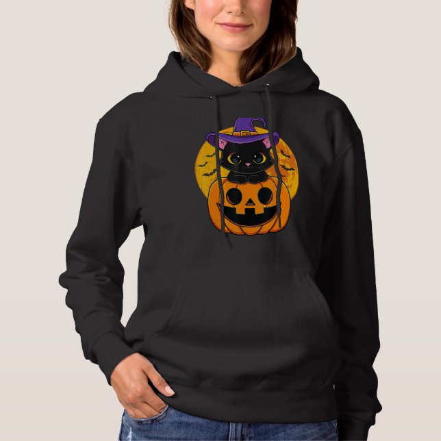 Pull À Capuche Joli Casquette Halloween Chat Noir Sorcière Citrou (Devant)