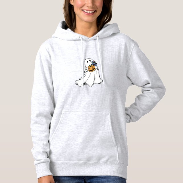 Pull À Capuche Joli fantôme avec citrouilles lanternes - Hallowee (Devant)