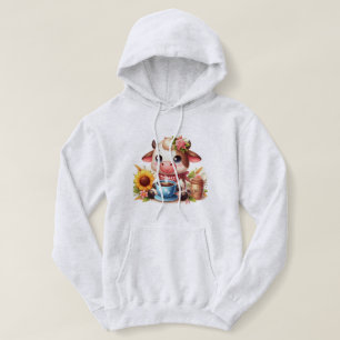 Pull À Capuche Jolie vache Cartoon Profitant Du Café