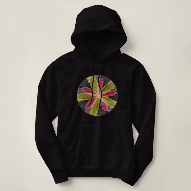 Pull À Capuche Joy, Vert rose Anthracite Imaginaire Fleur Fractal (Design devant)
