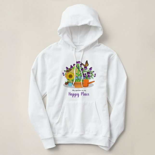 Pull À Capuche Joyeuses Fleurs de Jardin Été Blanc (Design devant)