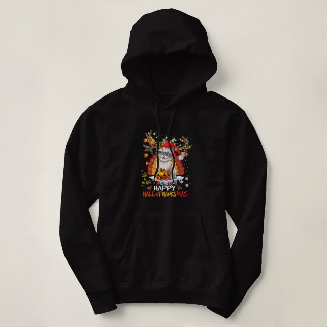 Pull À Capuche Joyeux Hallothanksmas 2021Cute Chat Halloween Joye (Design devant)